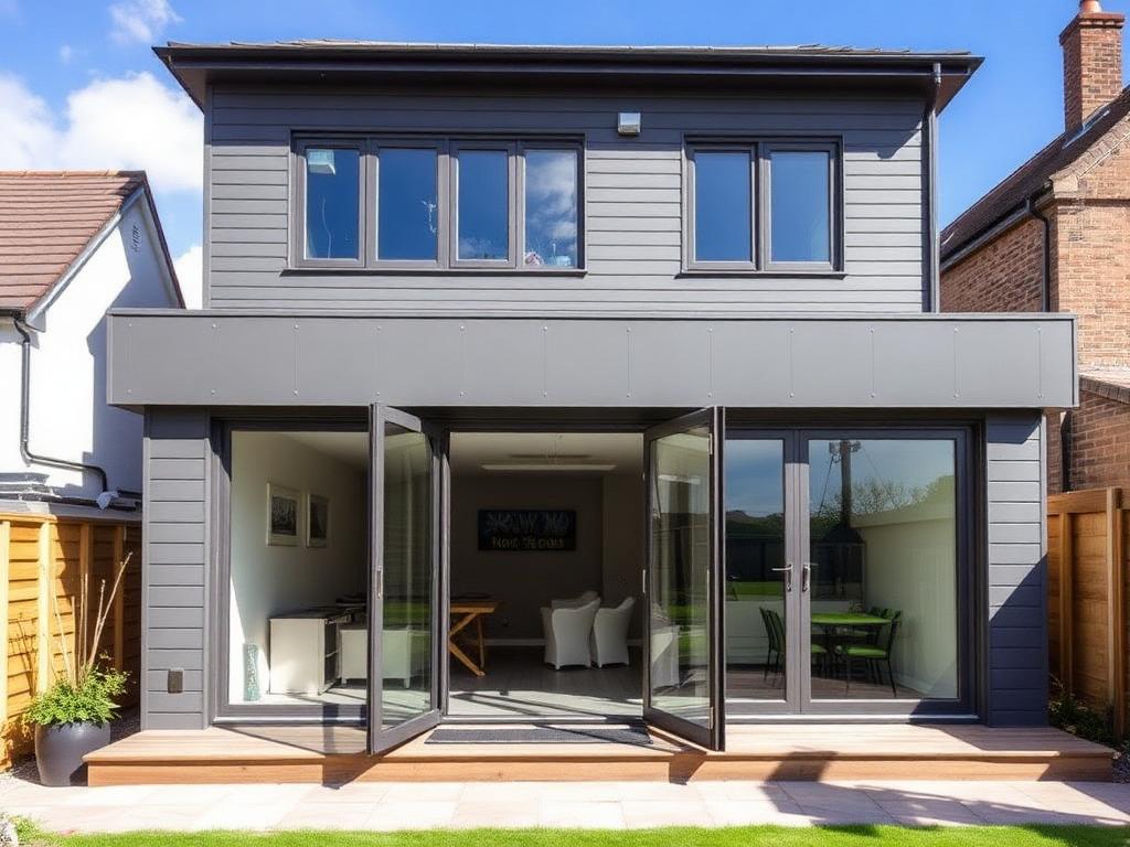 Completed modern house extension with flat roof