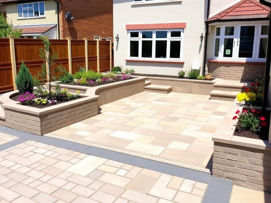 Completed landscaping project with patio and driveway